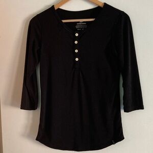 Woolly Womens Everyday Merino Size S Black Henley Pullover Wool Top With Flaws